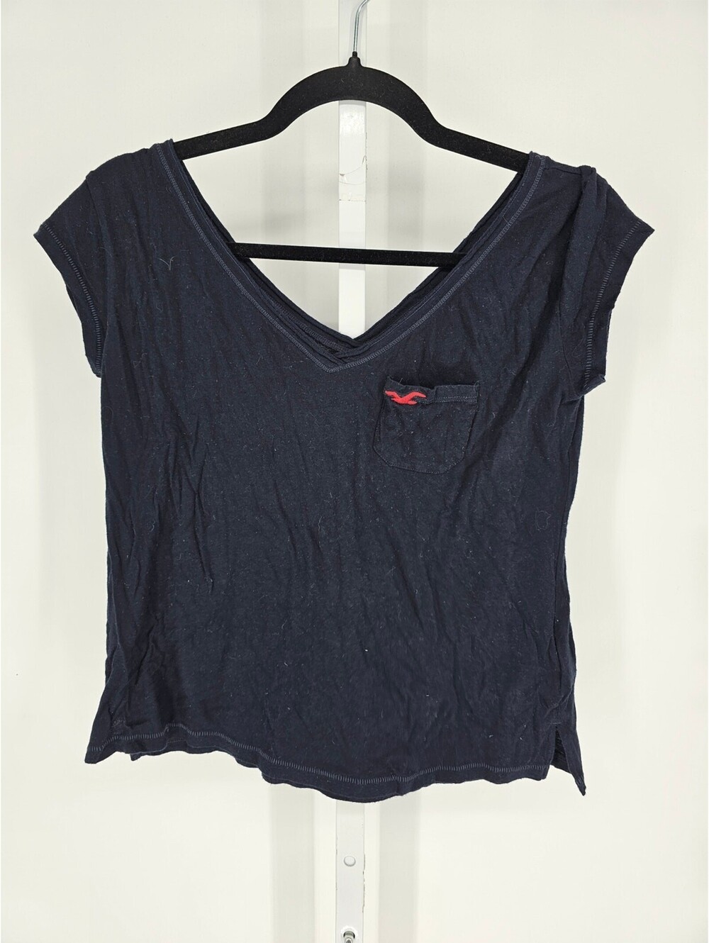 Vintage Y2K Hollister Womens Sz XS Short Sleeve V Neck T Shirt Navy Blue